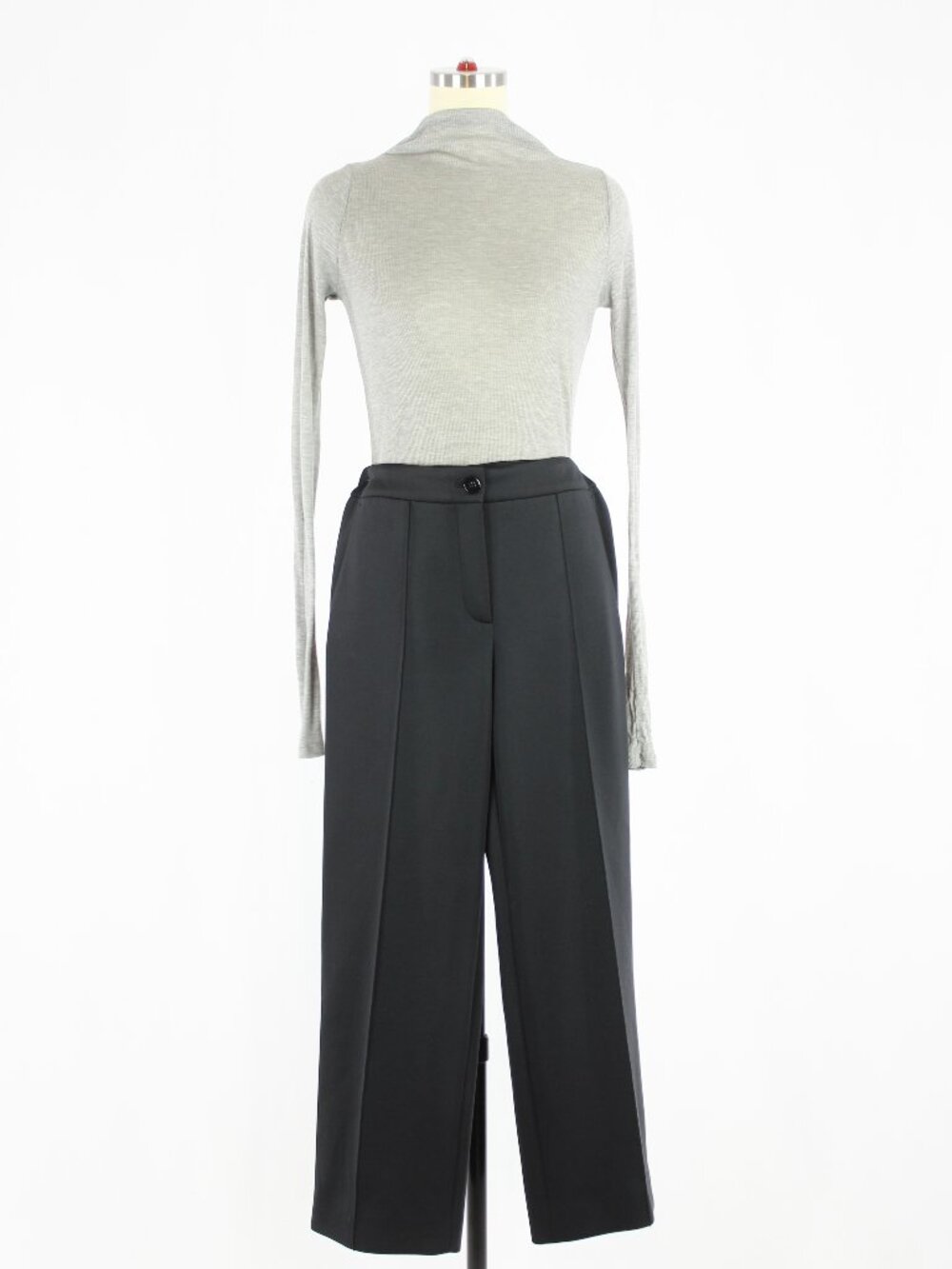 MARC CAIN Black Neoprene Scuba Pintucked Cropped Wide Leg Pants, Size N2/4